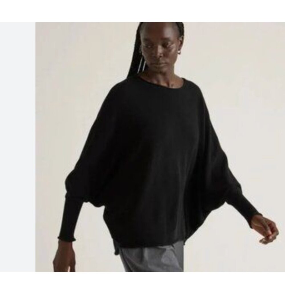 QUINCE Mongolian Cashmere Batwing Black Pullover Sweater size S/M